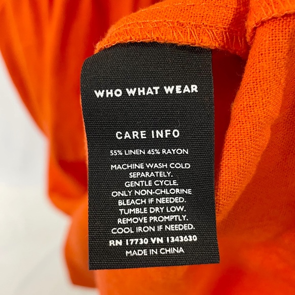 Who What Wear Open Back Tie Puff Sleeve Linen Blend Midi Dress Orange Size XS - Picture 16 of 16